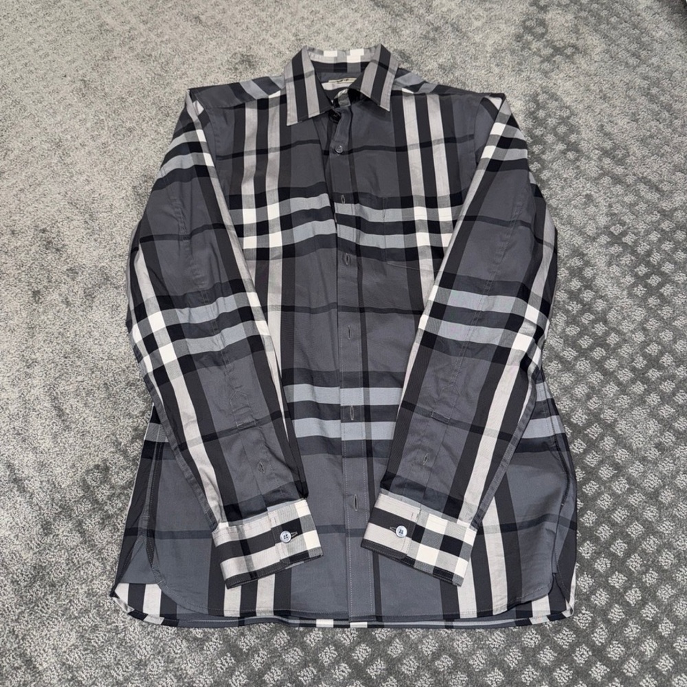 Burberry Charcoal and White Checkered Shirt